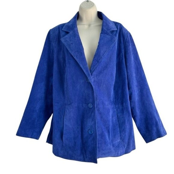 VTG Jessica London Women's Sz 18 Blue Suede Leather Blazer Button Jacket - Picture 1 of 10
